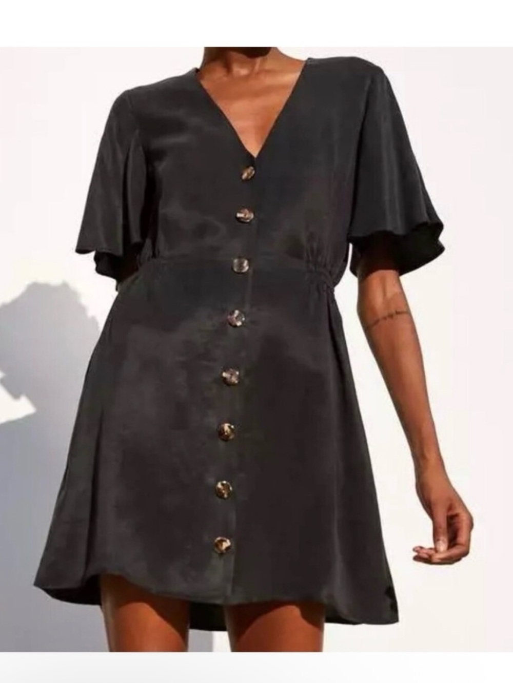 Button-Front V-Neck Mini Dress - Picture 2 of 8